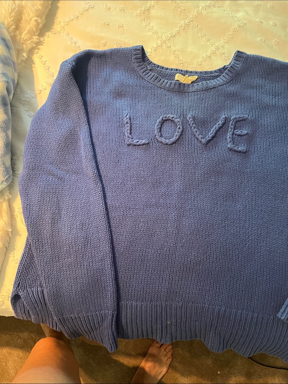 Blue "LOVE" Knit Sweater - Women